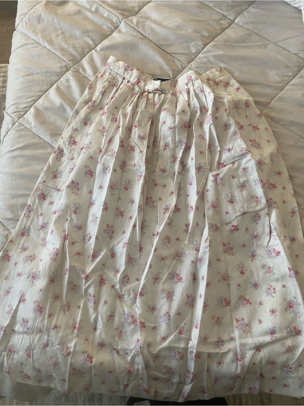 Lands' End Cream Maxi Skirt with Pink Floral Print